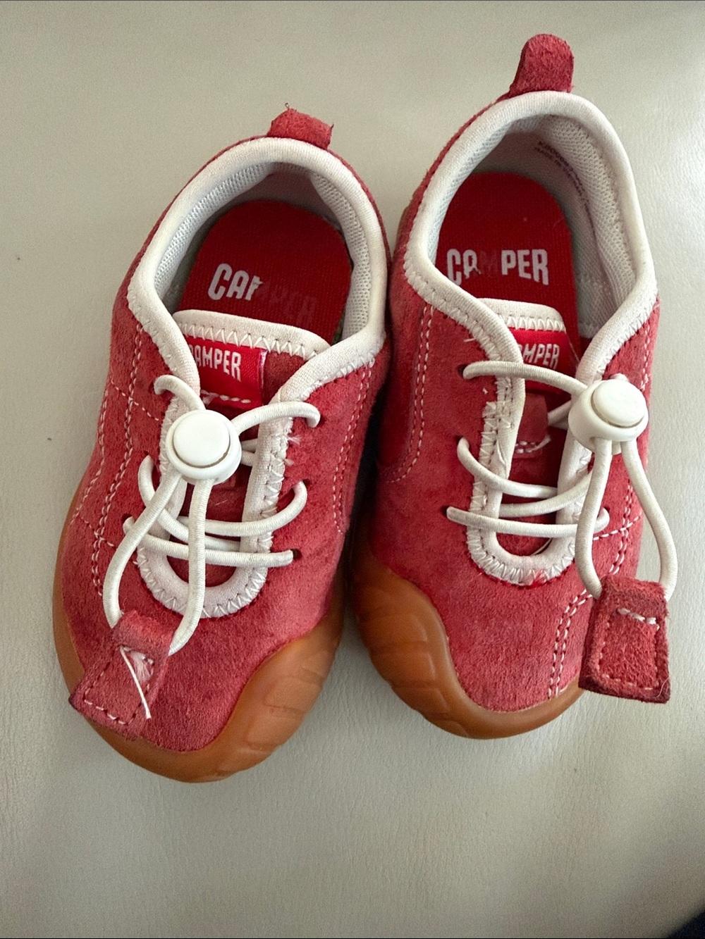 Camper Kids Red Suede Sneakers with White Laces